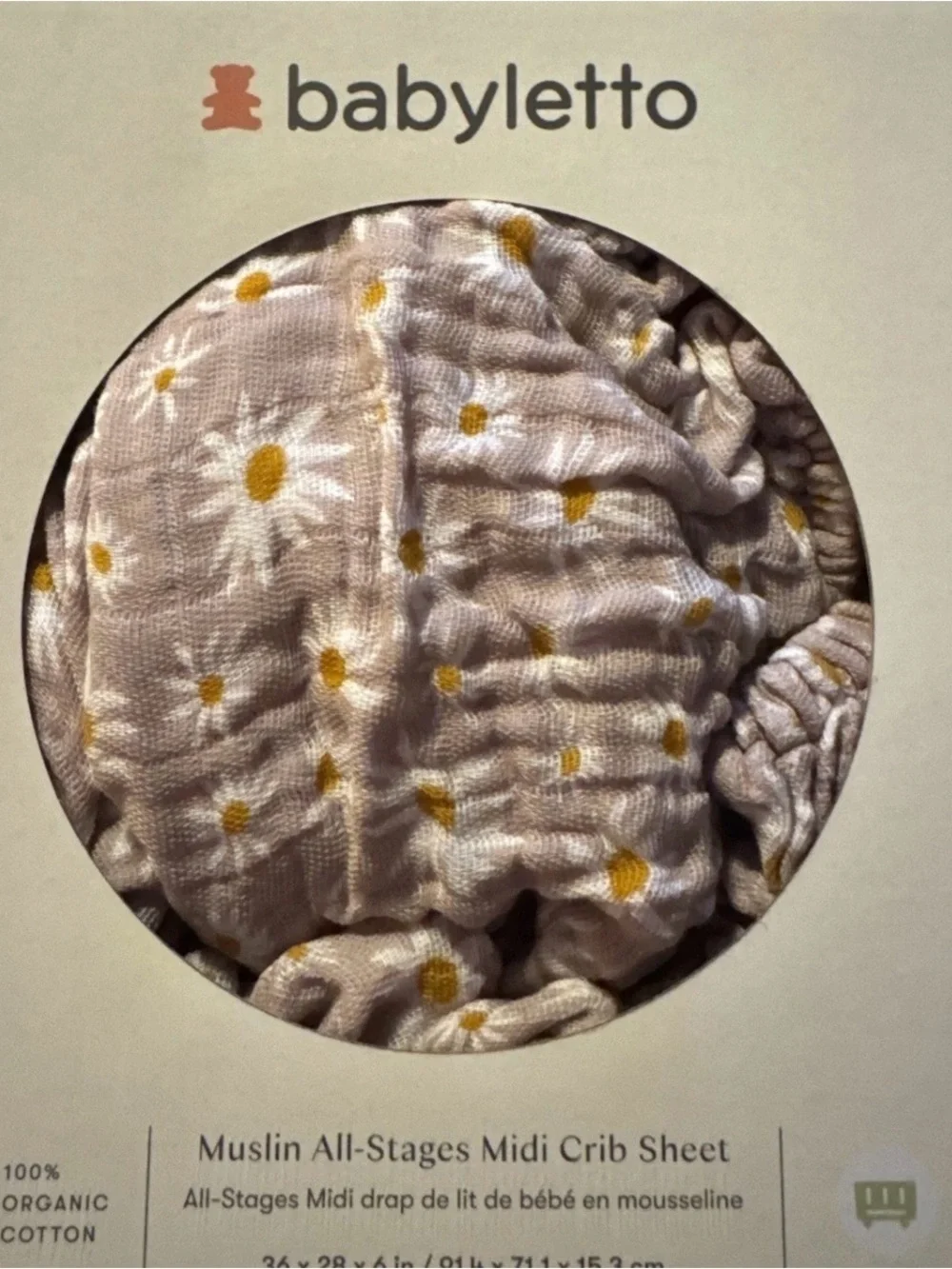 babyletto Muslin All-Stages Midi Crib Sheet - Cream with Yellow Floral